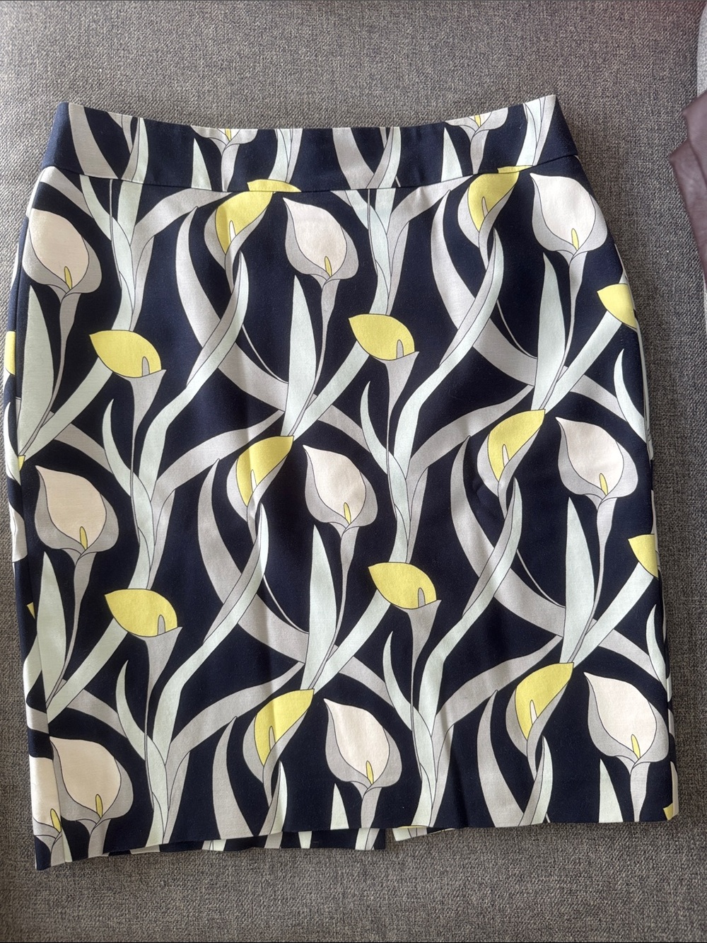 Ann Taylor Factory Navy Pencil Skirt with Yellow & White Floral Print